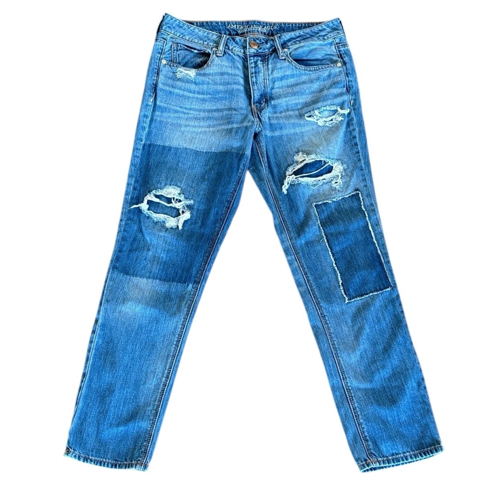 American Eagle‎ TomGirl Destoyed Patchwork Buttonfly Y2K Jean Size 6